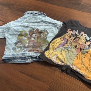 Girls' Light Blue Denim Jacket with Disney princess two piece